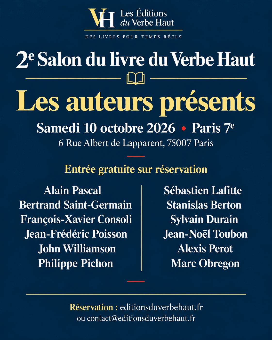 Billet d’entrée – 2e Salon du livre du Verbe Haut (10 octobre 2026)