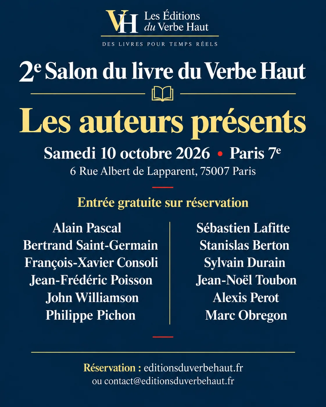 Billet d’entrée – 2e Salon du livre du Verbe Haut (10 octobre 2026)